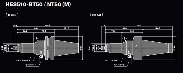 日本NAKANISHI主轴HES510-BT50 NT50尺寸图